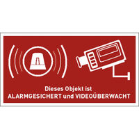 Video Infozeichen, Objekt alarmgesichert u. videoüberwacht, 8,5 x 4,5 cm