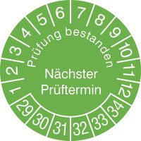 Prüfplakette, Nächster Prüftermin, grün / weiß, 500 Stück / Rolle, 3,0 cm Version: 29-34 - Prüfplakette 2029-2034