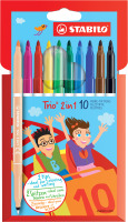 Filzstift und Fineliner in einem STABILO® Trio® 2 in 1, feine Spitze (0,5 mm) + breite Spitze (2 mm), sortiert, Kartonetui mit 10 Stiften, CE