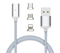 JLC Magnetic 3 in 1 Charging Cable Lightning, Micro USB and Type C 1 Metre - Silver