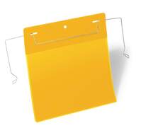 Durable Wire Hanger Ticket Holder Document Pocket Landscape - 50 Pack - A5 Yellow
