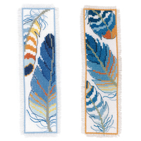 Counted Cross Stitch Kit: Bookmarks: Blue Feathers: Set of 2