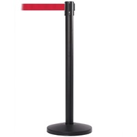 QueueMaster Retractable Belt Barrier - 3.4m Belt - Powder Coated Black - Red/Black Chevron belt