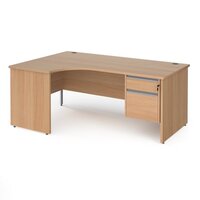 Contract 25 left hand ergonomic desk with 2 drawer silver pedestal and panel leg