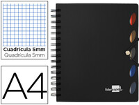 Cuaderno Espiral Liderpapel A4 Micro Executive Tapa Plastico 100H 80 Gr Cuadro 5Mm 5 Separadores con Gomilla Negro