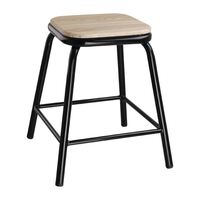 Bolero Cantina Low Stools in Black with Wooden Seat Pad - Pack of 4