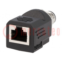 Adapter; M12 male,RJ45 socket; D code-Ethernet; PIN: 4; straight