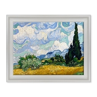 CUADRO SOBRE LIENZO ENMARCADO CON MARCO VAN GOGH - CAMPO DE TRIGO CON CIPRESS - 30 X 40 CM - ESTILO CONTEMPORÁNEO BLANCO - (CÓD.