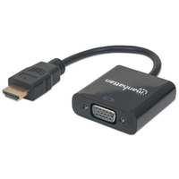 Manhattan HDMI auf VGA-Konverter, HDMI-Stecker auf VGA-Buchse, optionaler USB Micro-B-Stromport, schwarz, Polybag-Verpackung