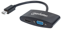 Manhattan Mini DisplayPort 1.2 to HDMI or VGA Adapter Cable (2-in-1), 25cm, Black, Passive, Male to Female, HDMI 4K@30Hz, VGA@60Hz, Note: Only One Port can be used at a time, Eq...