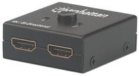 Manhattan HDMI Switch 2-Port, 4K@30Hz, Bi-Directional, Black, Displays output from x1 HDMI source to x2 HD displays (same output to both displays) or Connects x2 HDMI sources to...