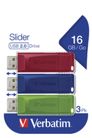 Verbatim Slider USB flash meghajtó 16 GB USB A típus 2.0 Kék, Zöld, Vörös