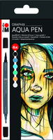 Marabu Aqua Pen Graphix viltstift Zwart, Blauw, Groen, Grijs 6 stuk(s)