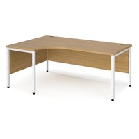 Maestro 25 left hand ergonomic desk 1800mm wide - white bench leg frame and oak