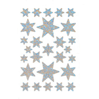 Stickers étoiles iris. argent scintill. 1 feuille