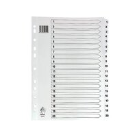 A4 White 1-20 Mylar Index (Mylar reinforced tabs and holes for durability) WX01531