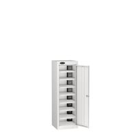 Probe tablet charging lockers with USB charge, 8 shelves, 1 white door