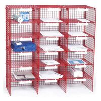 Coloured wire mail sort units, red, 18 compartments