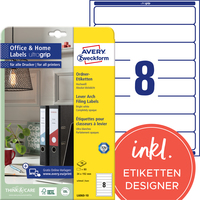 Ordner-Etiketten, Home Office, Kleinpackung, A4 mit ultragrip, 34 x 192 mm, 10 Bogen/80 Etiketten, weiß