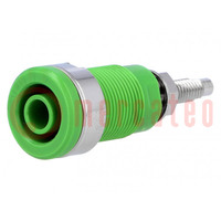 Socket; 4mm banana; 32A; 1kV; green; nickel plated; on panel; 40mm