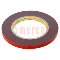 Tape: fixing; W: 9mm; L: 5.5m; Thk: 1100um; acrylic; dark grey