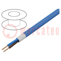 Cable; YTLY; 2x0,5mm2; redondo; cuerda; Cu; textil; azul; 150V; 50m