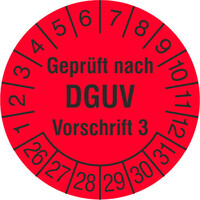 Prüfplakette, Geprüft nach DGUV Vorschrift 3, 1000 Stk/Rolle, 2,0 cm Version: 2026 - Prüfjahre: 2026-2031, leuchtrot/schwarz