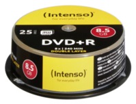 1x25 Intenso DVD+R 8,5GB 8x Speed, dubbel laags Cakebox