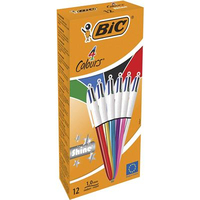 BIC 4 Colours Shine Zwart, Blauw, Groen, Rood Intrekbare balpen met klembevestiging Medium 12 stuk(s)