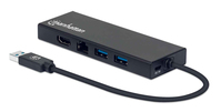 Manhattan USB-A Dock/Hub, Ports (x5): Ethernet, HDMI, USB-A (x2) and VGA, Micro-USB Power Input Port (Optional, only when additional power needed. Not required for dual monitor ...