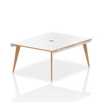 Oslo 1200mm Back to Back 2 Person Desk White Top Natural Wood Edge White Frame OSL0103