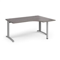 TR10 right hand ergonomic desk 1600mm - silver frame and grey oak top