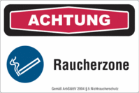 Focusschild - Rauchen erlaubt, ACHTUNG<br>Raucherzone, Rot/Schwarz, 15 x 25 cm