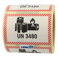 Transportaufkleber 100 x 70 mm, enthält Lithium Ionen Batterien, UN 3480, Papier, permanent, 500 Transportetiketten