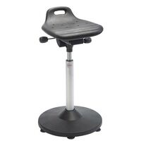 Industrial sit/stand stools - PU moulded seat, height adjustment 550-740mm and trumpet base with glides