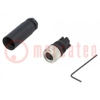 Connector: M8; female; PIN: 3; straight; for cable; plug; 4A; IP67