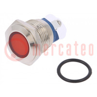 Ellenőrző lámpa: LED; lapos; piros; 24VDC; 24VAC; Ø16mm; csavaros