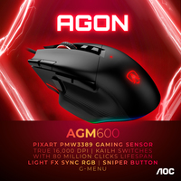 AOC AGON AGM600 mouse Mano destra USB tipo A Ottico 16000 DPI
