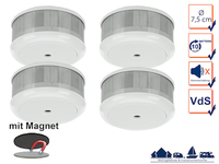 Mini 10-Jahres Rauchwarnmelder 4er Set + Magnet-Set DIN EN 14604