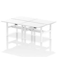 Air Back-to-Back 1200 x 800mm Height Adjustable 4 Person Office Bench Desk White Top with Cable Ports White Frame