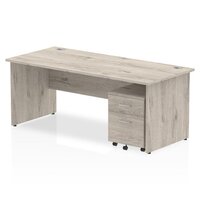 Dynamic Impulse 1800mm x 800mm Straight Desk Grey Oak Top Panel End Leg with 2 Drawer Mobile Pedestal I003216