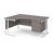 Maestro 25 left hand ergonomic desk 1600mm wide with 2 drawer pedestal - white cantilever leg frame, grey oak top