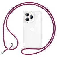 NALIA Clear Necklace Cover with Band compatible with iPhone 15 Pro Max Case, Transparent Anti-Yellow Backcover & Adjustable Holder Strap, Hardcase & Reinforced Silicone Frame Red