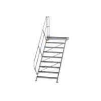 Treppe mit Plattform 45° Stufenbreite 1000 mm, 9 Stufen, Aluminium geriffelt