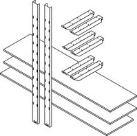 Lagerregal, BxT 2000x500 mm, 2 verzinkte Regalsäulen, 6 Kragarme, 3 Holz-Regalbö