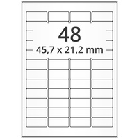 Inkjetetiketten 45,7 x 21,2 mm, 4.800 Papieretiketten hochglänzend auf 100 Blatt DIN A4 Bogen für Inkjet, Laser, permanent