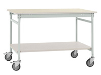 Komplett-Beistelltisch BASIS mobil mit Melamin-Platte + Zwischenboden, BxTxH: 1250 x 600 x 850 mm | BBK5321.7035