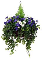 Artificial Silk Pansy Deluxe Large Hanging Basket - Purple & Primrose Pansies