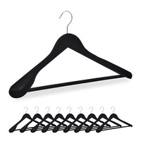 Relaxdays Kleiderbügel Samt, 10er Set, breite Schulter, Bügel mit Hosensteg, 360° drehbarer Haken, Anzugbügel, schwarz
