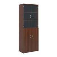Universal combination unit with glass upper doors 2140mm high with 5 shelves - with 5 shelves - walnut